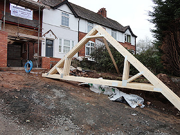 The roof trusses arrive